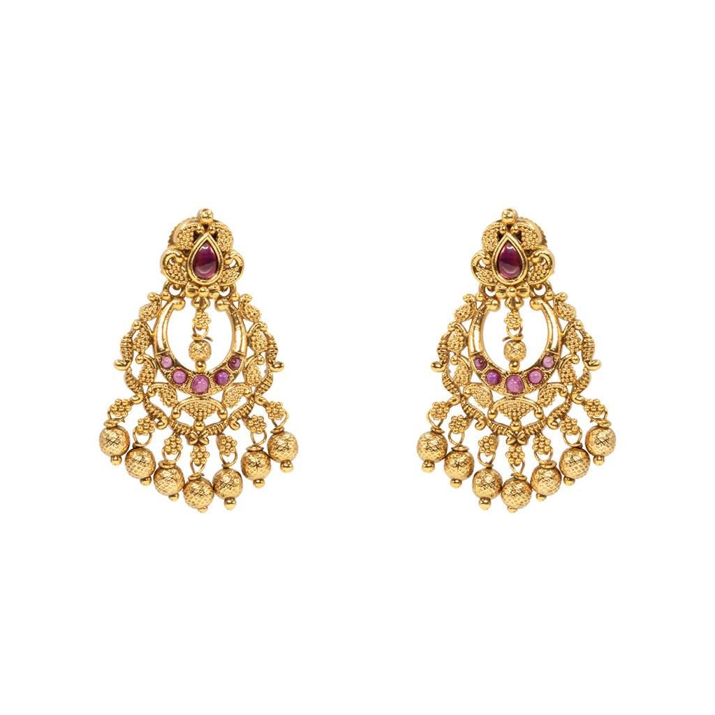 Traditional Temple Chandbali Earrings With Ruby Stones K-300 : K-300