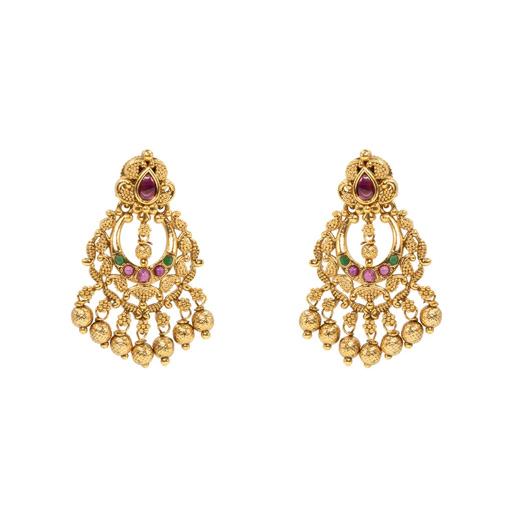Traditional Temple Chandbali Earrings With Ruby Stones K-300 : K-300