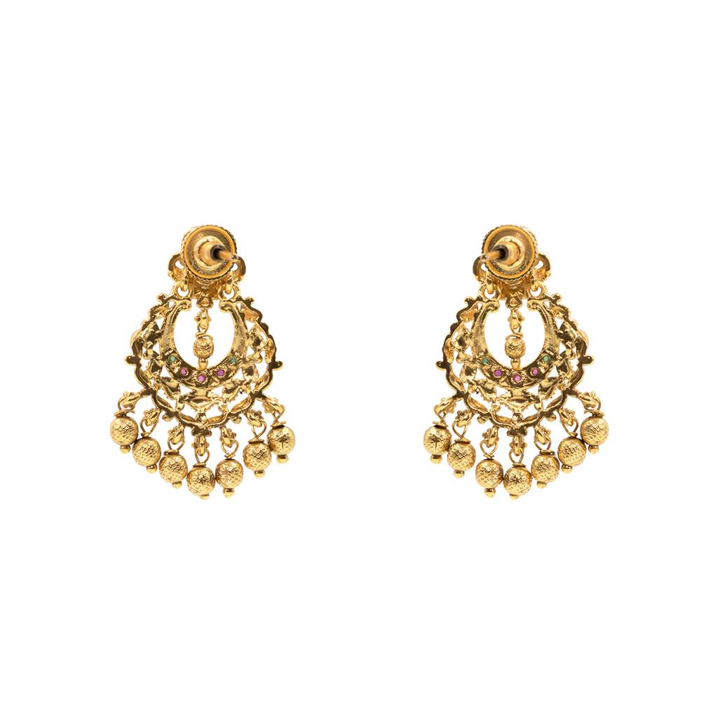 Traditional Temple Chandbali Earrings With Ruby Stones K-300 : K-300
