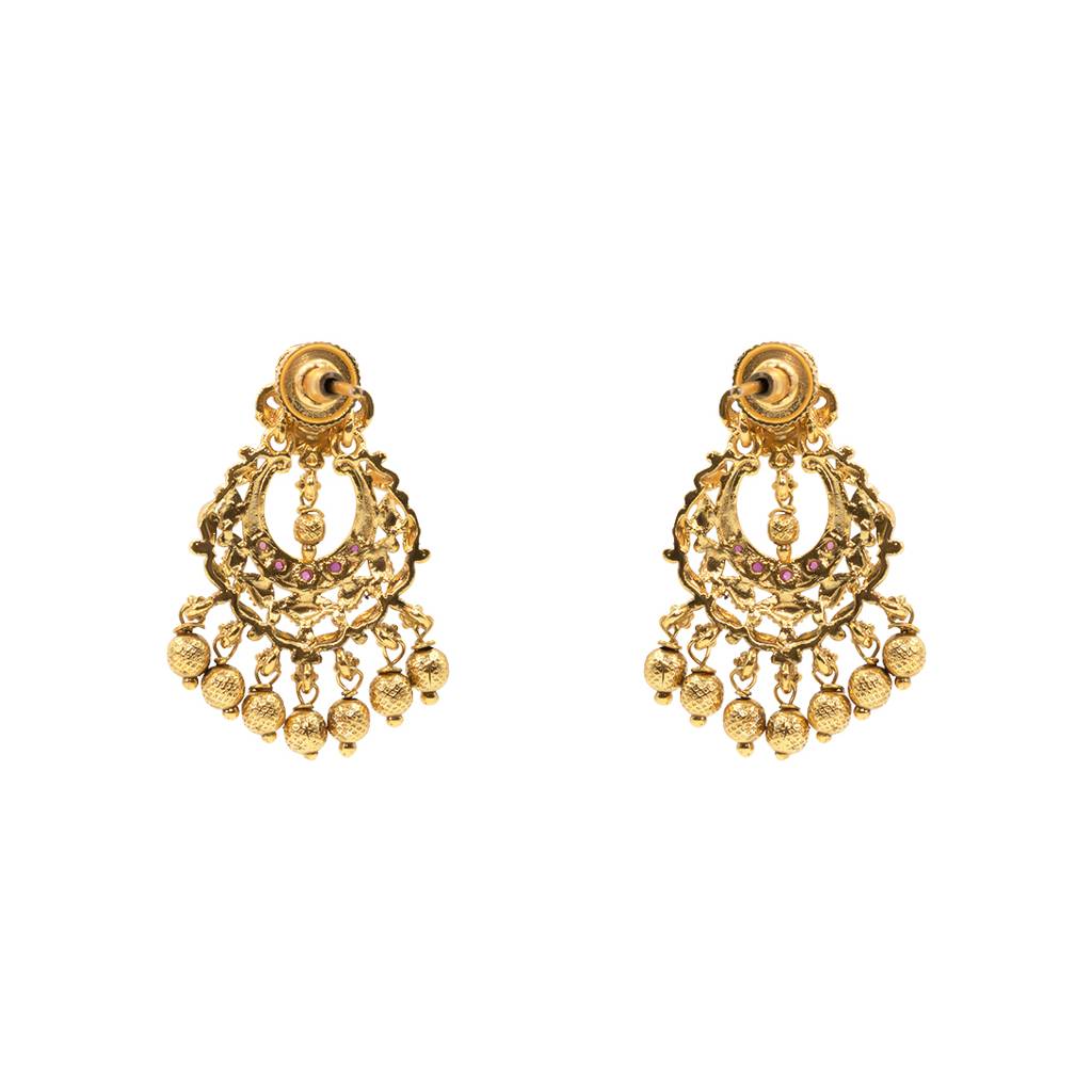 Traditional Temple Chandbali Earrings With Ruby Stones K-300 : K-300