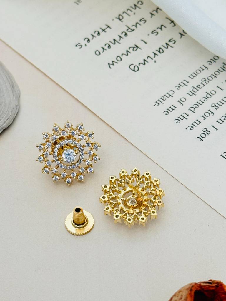 Fashionable Gold Plated American Diamond Stud Earrings : GPADPJMStudSoy