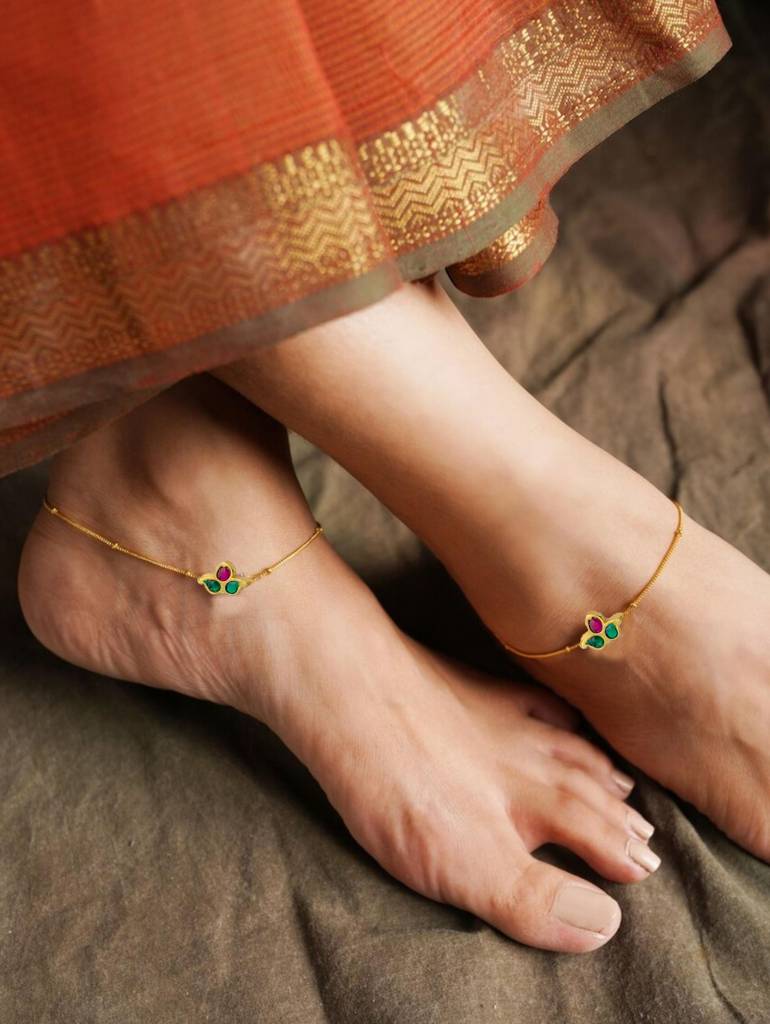 High End Gold Plated Hand-Painted Anklets : GPAnkDiya