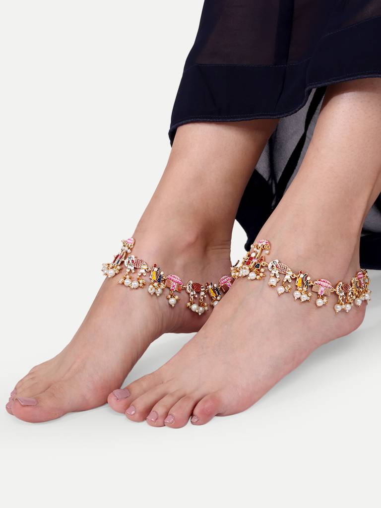 Gold Plated Handpaint Wedding Doli Barat Bridal Anklets : GPAnkDoliBarat