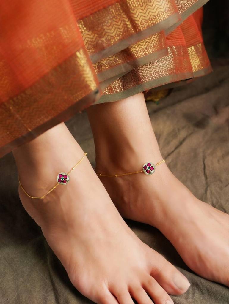 Silver Oxidized Toe Ring Anklet Combo Brass Gold One Size