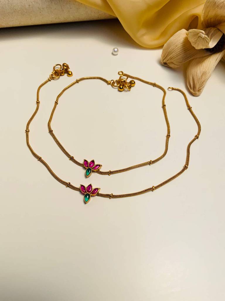 Latest Gold Plated Anklets : GPAnkLotus