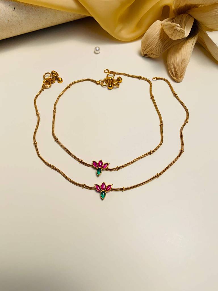 Latest Gold Plated Anklets : GPAnkLotus