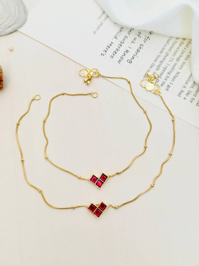 Enchanting Pachi Kundan Daily Wear Gold-Pink Plated Anklet-Gpanksakhir01 : GPAnkSakhiR01