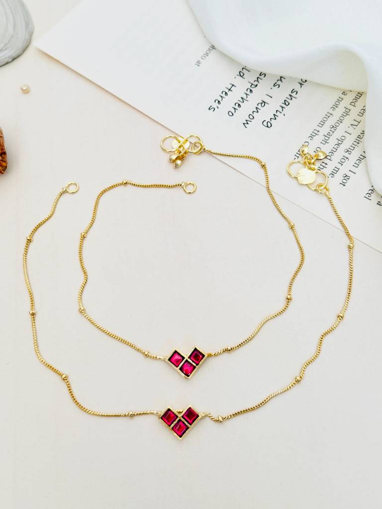 Enchanting Pachi Kundan Daily Wear Gold-Pink Plated Anklet-Gpanksakhir01 : GPAnkSakhiR01