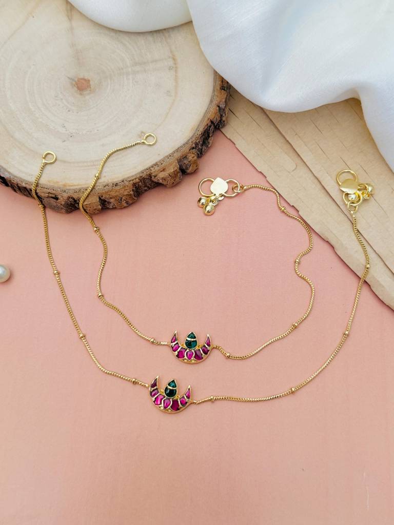 Enchanting Pachi Kundan Daily Wear Gold Plated Anklet-Gpankvankir01 : GPAnkVankiR01