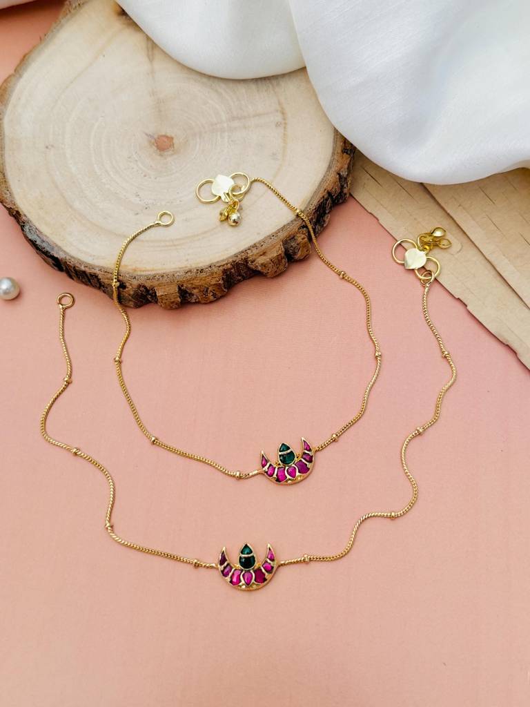 Enchanting Pachi Kundan Daily Wear Gold Plated Anklet-Gpankvankir01 : GPAnkVankiR01