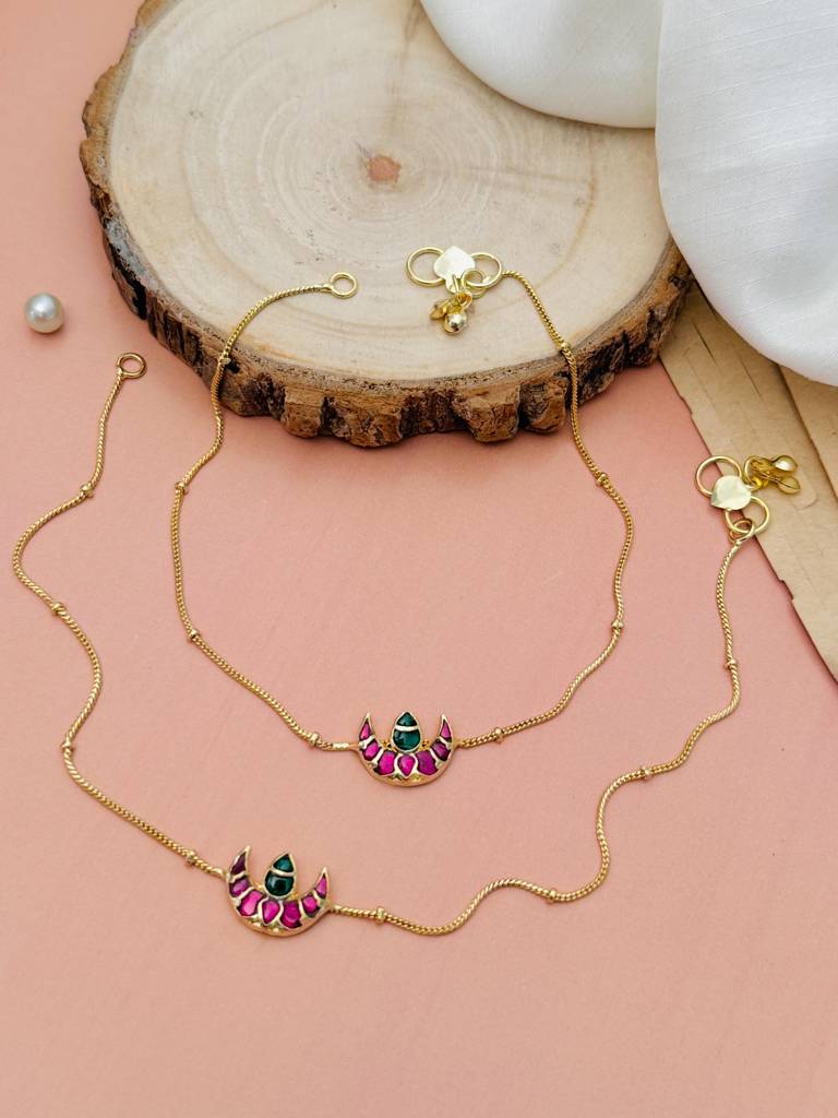 Enchanting Pachi Kundan Daily Wear Gold Plated Anklet-Gpankvankir01 : GPAnkVankiR01