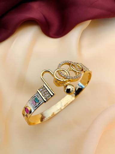 18K Gold Plated Meenakari American Diamond Statement Bracelet For Women : GPBraceletMeenakari03