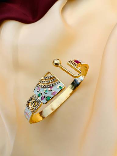 American Diamond Gold Plated Meenakari Statement Bracelet : GPBraceletMeenakari05