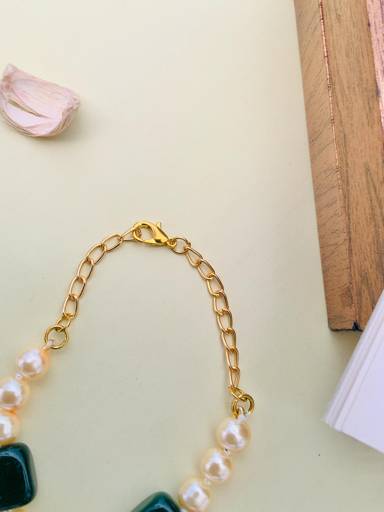 18K Gold Plated Monalisa Stones & Beadsstudded Statement Bracelet : GPBraceletMonalisaGreen