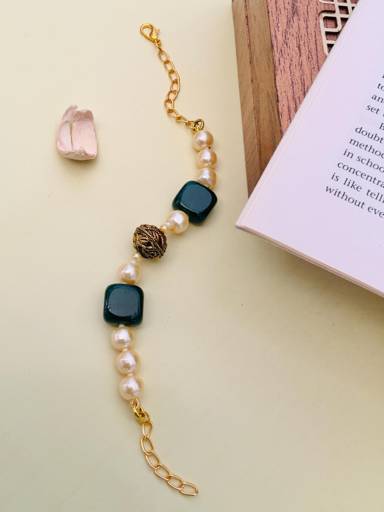 18K Gold Plated Monalisa Stones & Beadsstudded Statement Bracelet : GPBraceletMonalisaGreen