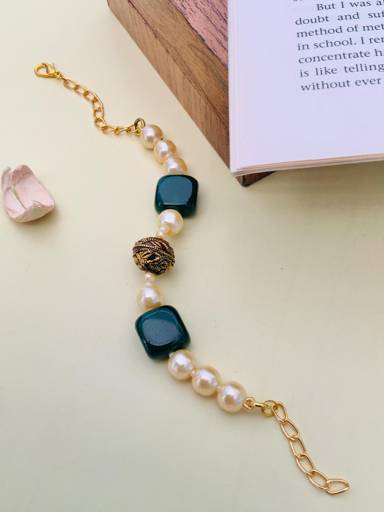 18K Gold Plated Monalisa Stones & Beadsstudded Statement Bracelet : GPBraceletMonalisaGreen