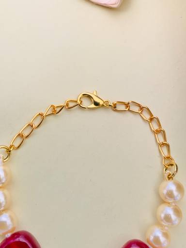 Gold Plated Monalisa Stone & Beads Studded Statement Bracelet : GPBraceletMonalisaRed