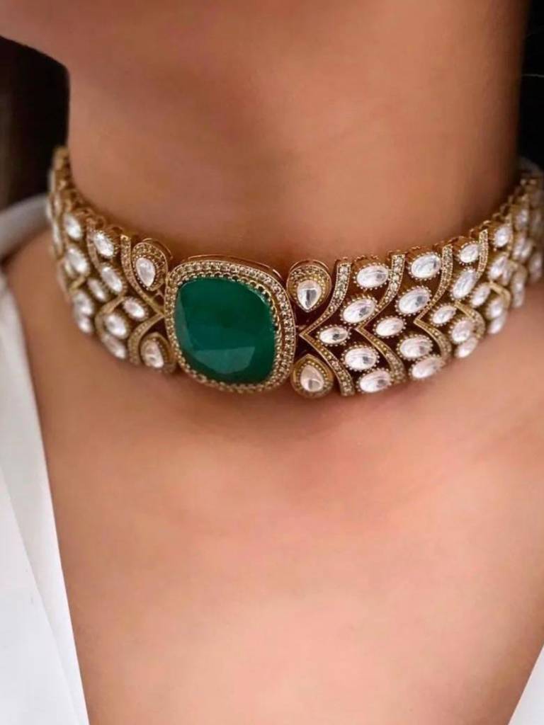 Sophisticated Gold Plated Polki Partywear Necklace : GPChokerGlam