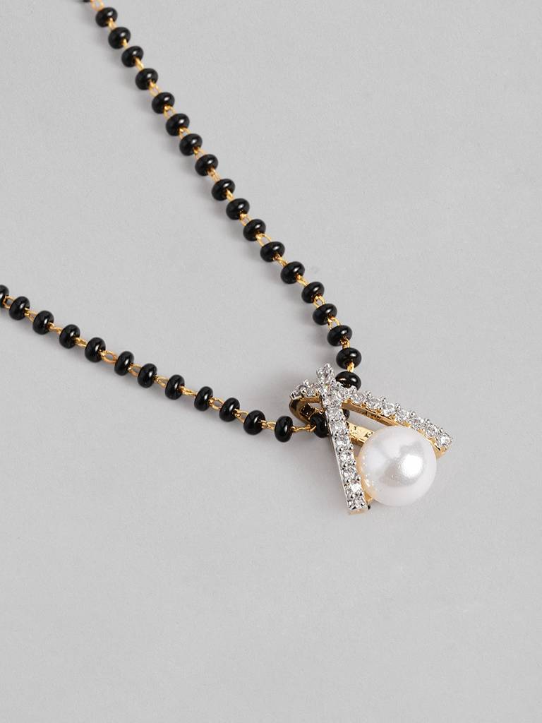 Gold Plated Black Bead Mangalsutra Necklace Ethnic Meets Modern : GPDVMS18FullLara