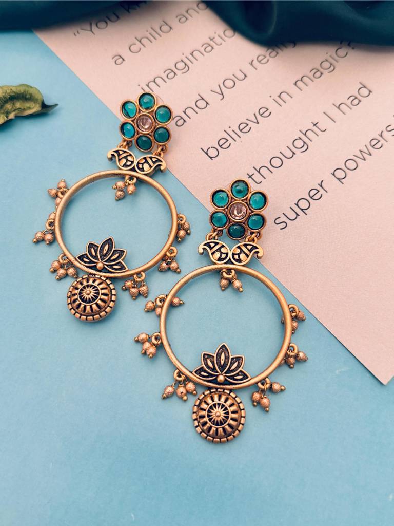 Loving High Quality Gold Plated Earrings : GPEarringKC126Green