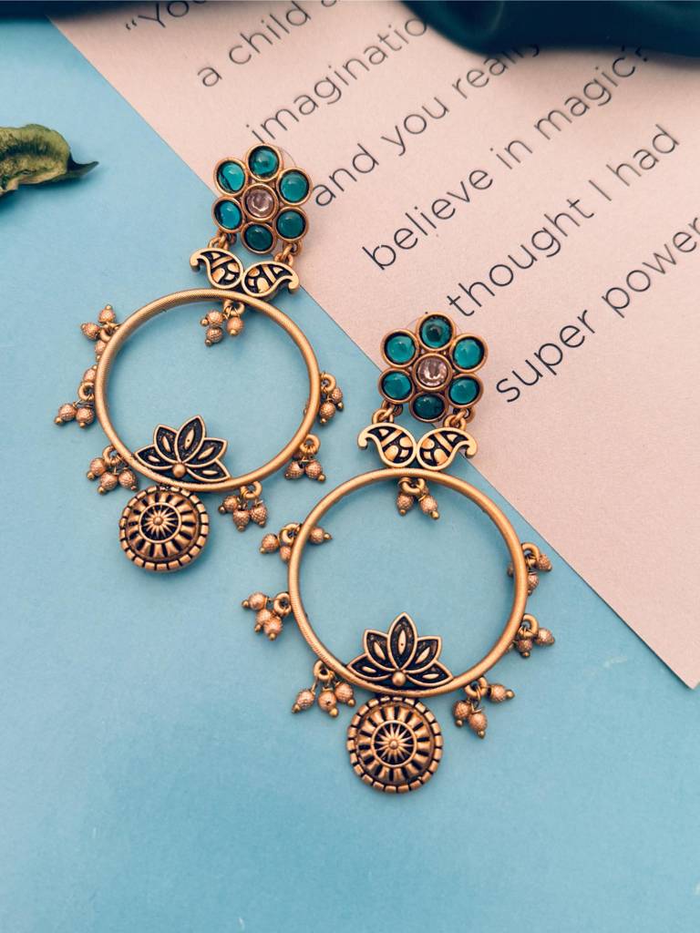 Loving High Quality Gold Plated Earrings : GPEarringKC126Green