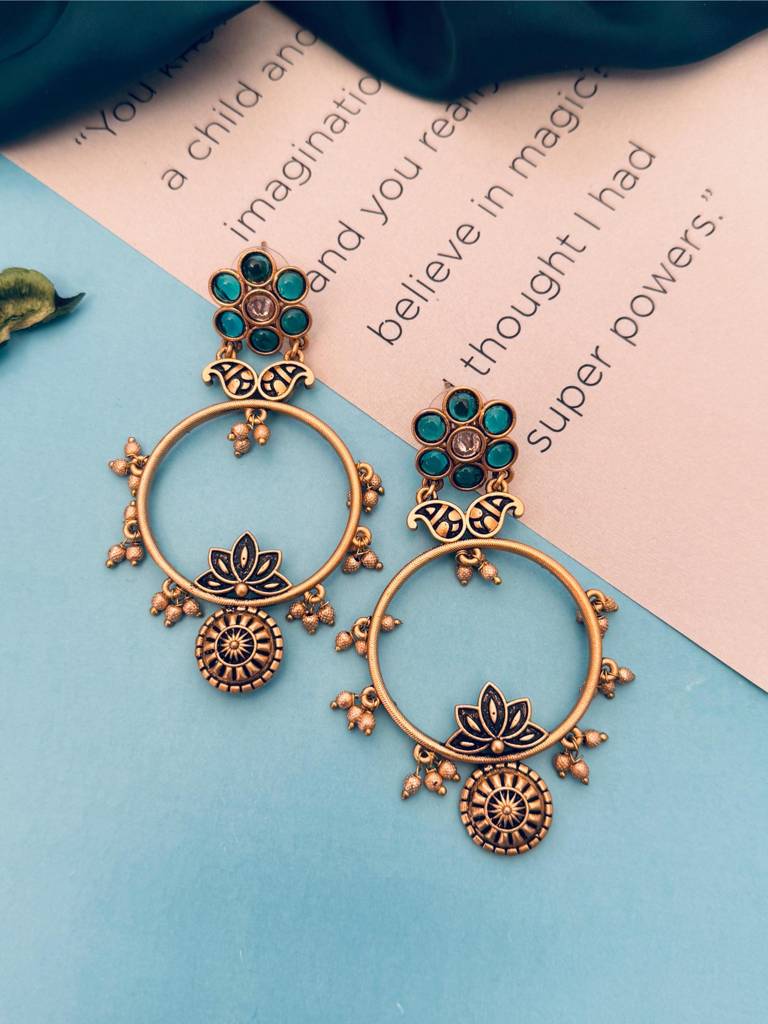 Loving High Quality Gold Plated Earrings : GPEarringKC126Green