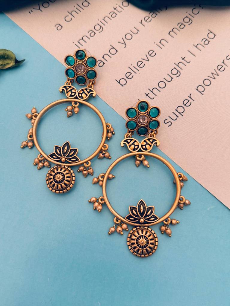 Loving High Quality Gold Plated Earrings : GPEarringKC126Green