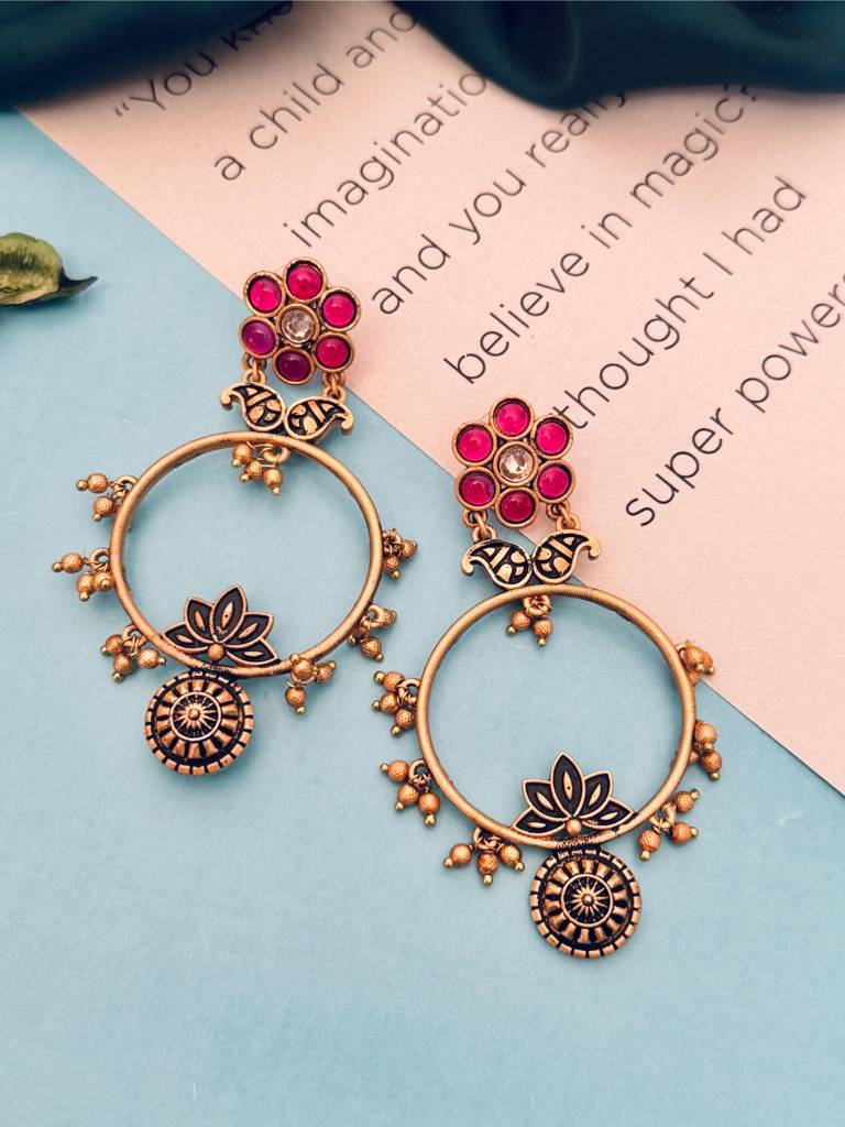 Beautiful High Quality Gold Plated Earrings : GPEarringKC126Red