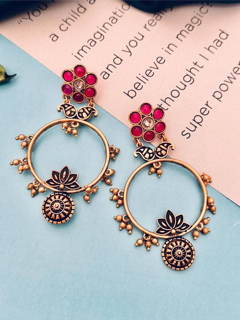 Beautiful High Quality Gold Plated Earrings : GPEarringKC126Red