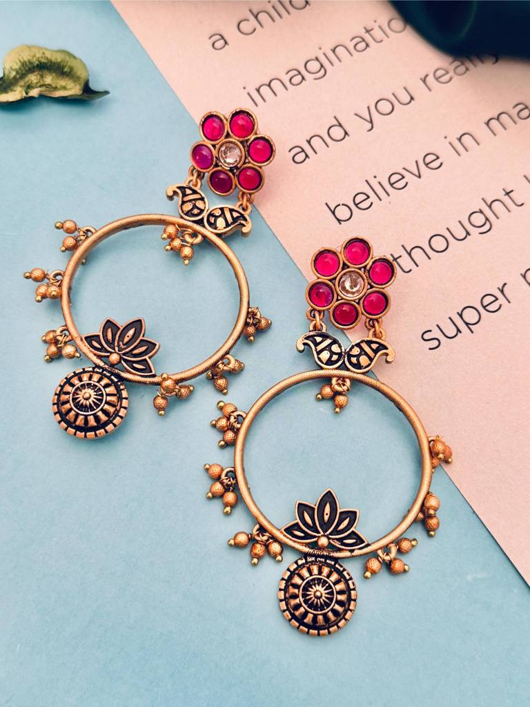 Beautiful High Quality Gold Plated Earrings : GPEarringKC126Red