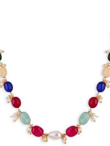 Gold Plated Jaipuri Multi Colour Bead Necklace Wedding Pair Of Earrings & One Bracelet : GPGJMultibeadsMBCombo