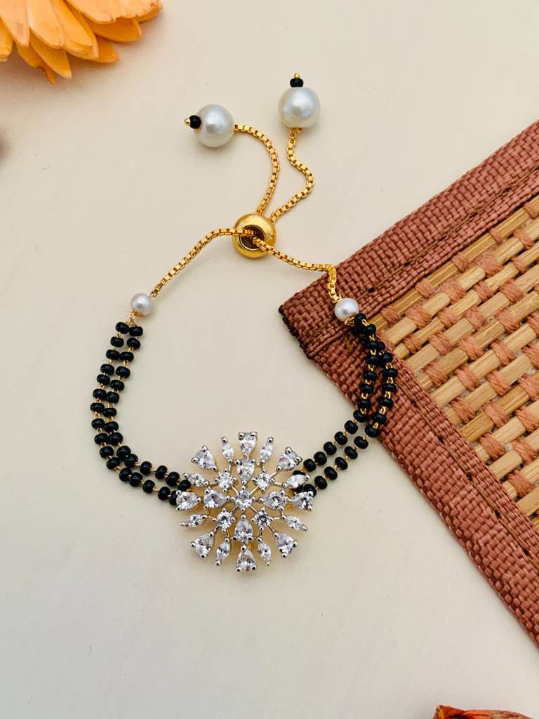 Mesmerising High Quality American Diamond Gold Plated Hand Mangalsutra : GPHMPlusSize