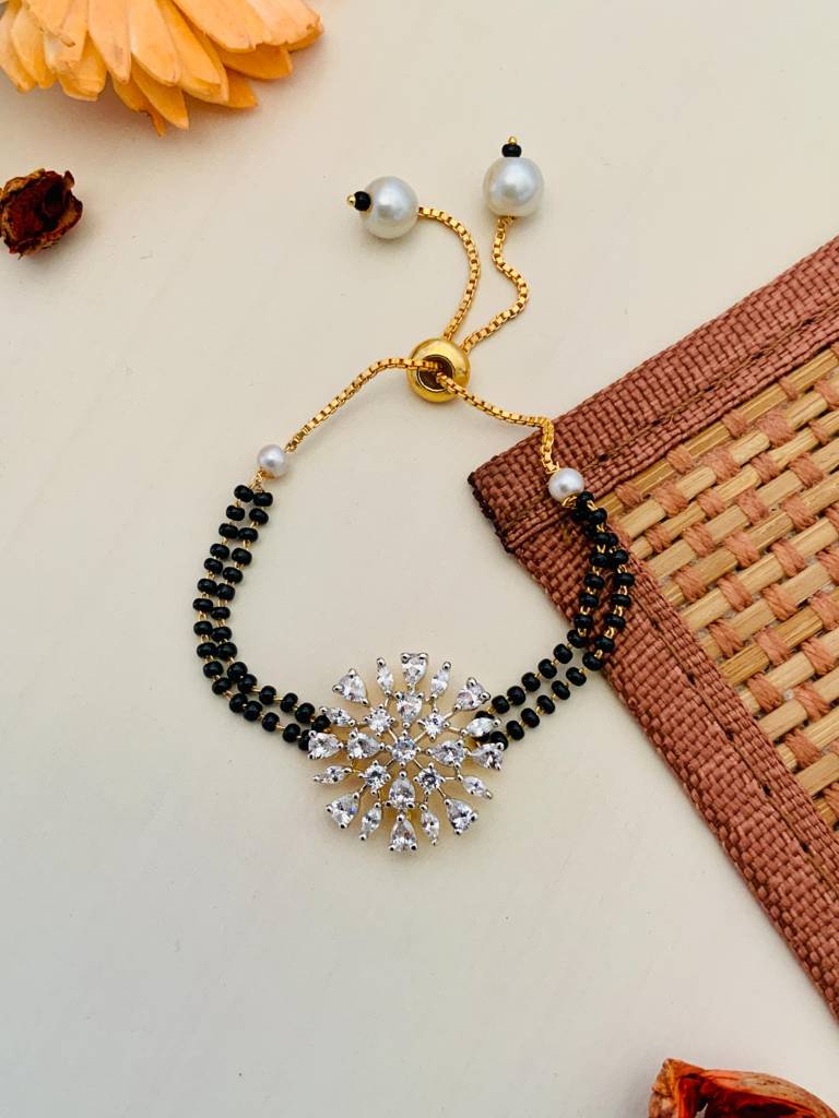 Mesmerising High Quality American Diamond Gold Plated Hand Mangalsutra : GPHMPlusSize