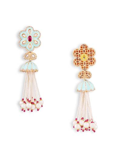 Handpaint Meenakari Hanging Pearl Drop Earrings : GPHQEarringHandpaintGreen