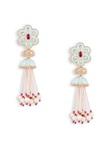 Handpaint Meenakari Hanging Pearl Drop Earrings : GPHQEarringHandpaintGreen