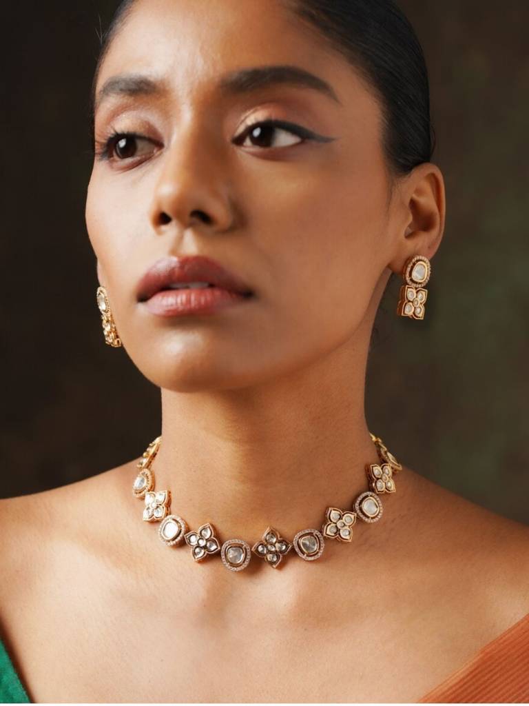 Beautiful Gold Plated Polki Necklace : GPHQNCPolki03