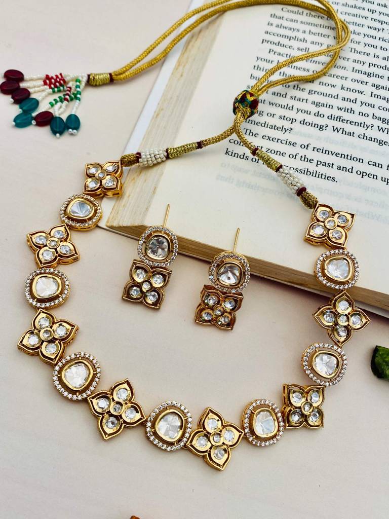 Beautiful Gold Plated Polki Necklace : GPHQNCPolki03