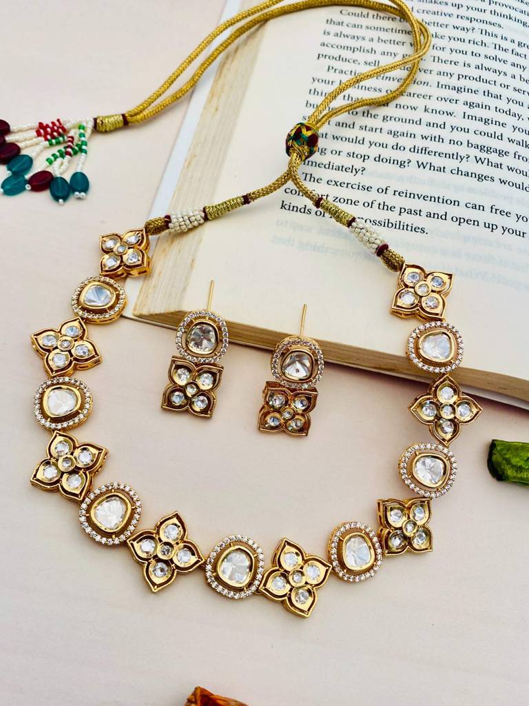 Beautiful Gold Plated Polki Necklace : GPHQNCPolki03