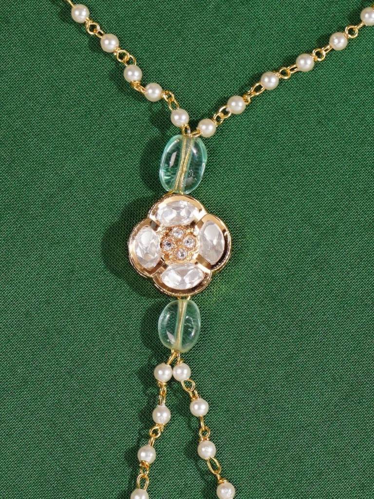 Gold Plated Kundan Studded Women Hand Bracelet : GPJJPocha01LGreen