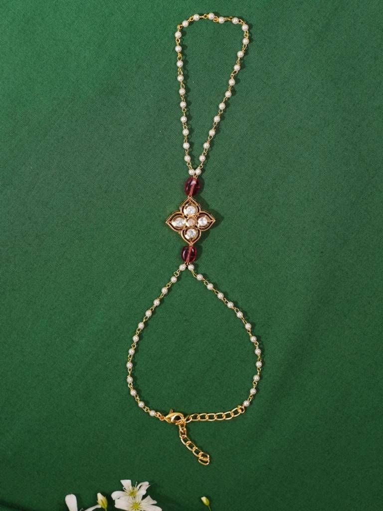 Gold Plated Kundan Studded Women Hand Bracelet : GPJJPocha02DPink