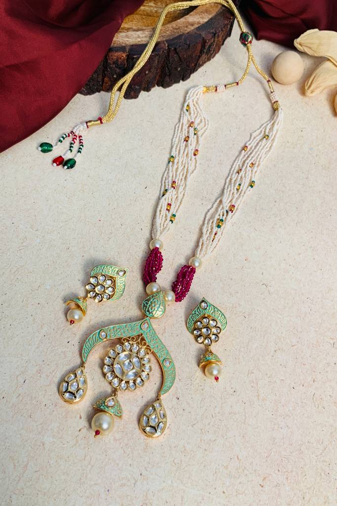 Antique Meenakari Gold Plated Kundan Necklace Set-Gpkundanncemmar02 : GPKundanNCEmmaR02