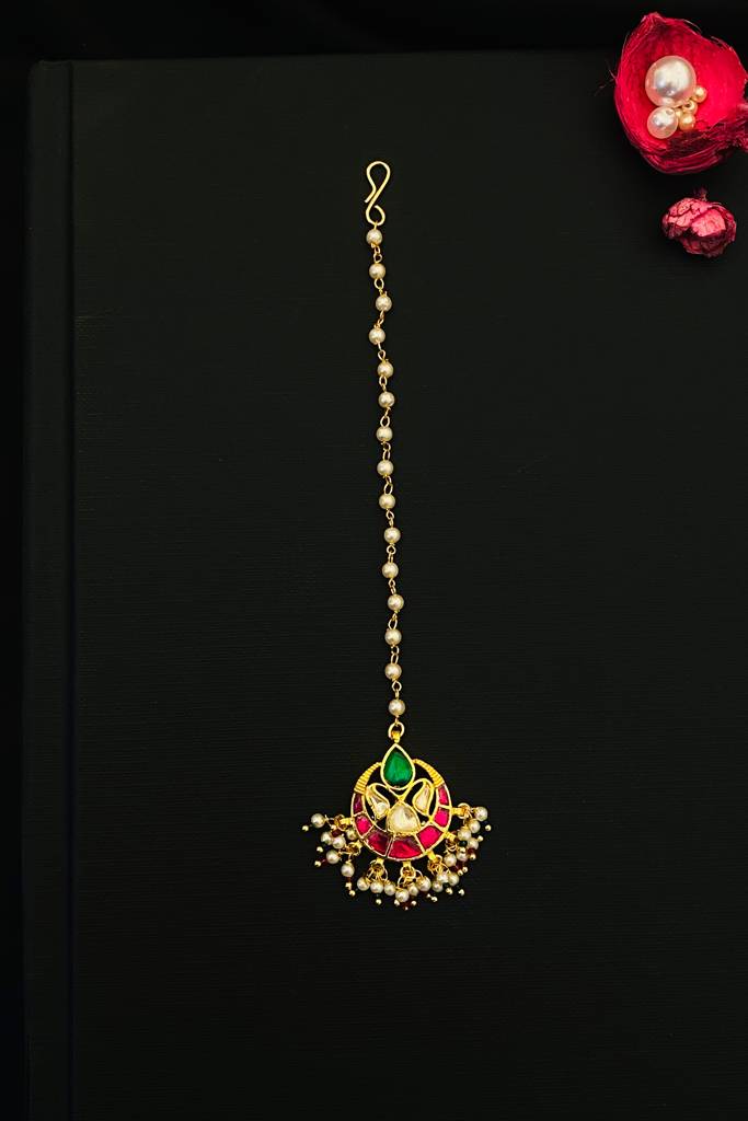 Elite Pachi Kundan Gold Plated Maangtikka For Women : GPMGPKChandbali