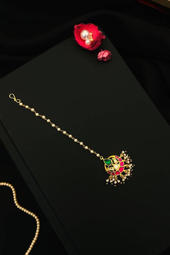 Elite Pachi Kundan Gold Plated Maangtikka For Women : GPMGPKChandbali