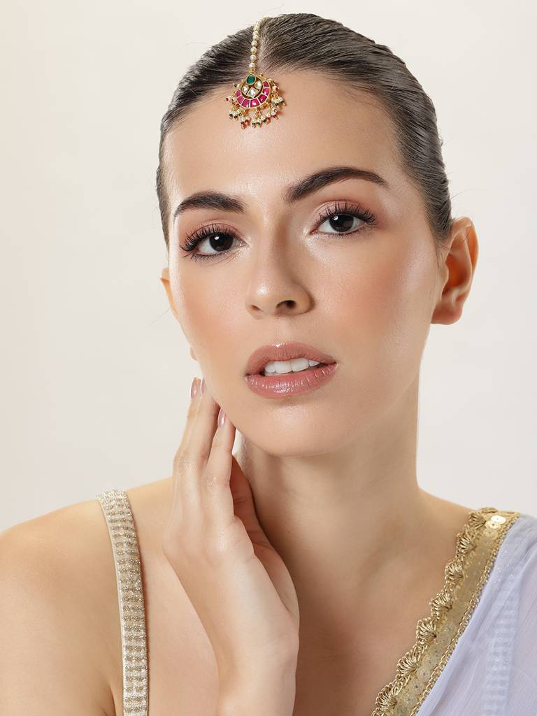 Elite Pachi Kundan Gold Plated Maangtikka For Women : GPMGPKChandbali