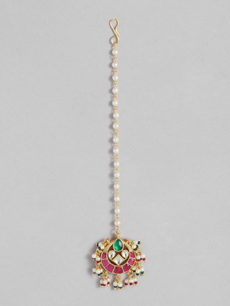 Elite Pachi Kundan Gold Plated Maangtikka For Women : GPMGPKChandbali