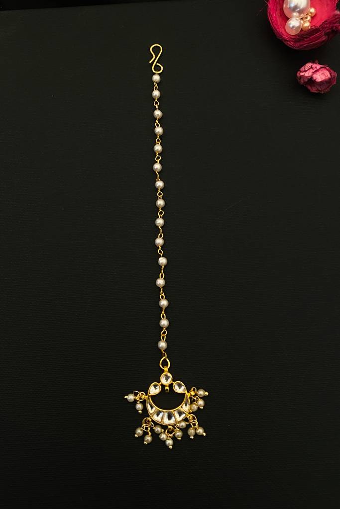 Elite Pachi Kundan Gold Plated Mangtikka : GPMGPKCrescentMoon