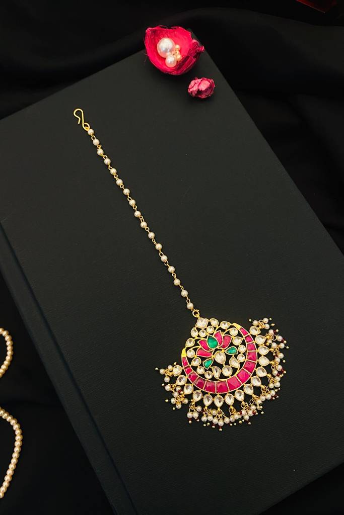 Pachi Kundan Gold Plated Maangtikka : GPMGPKPadmaDrop