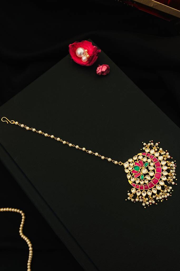 Pachi Kundan Gold Plated Maangtikka : GPMGPKPadmaDrop