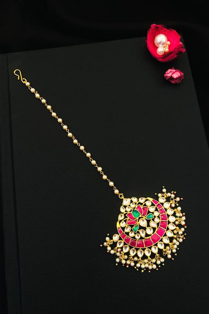 Pachi Kundan Gold Plated Maangtikka : GPMGPKPadmaDrop