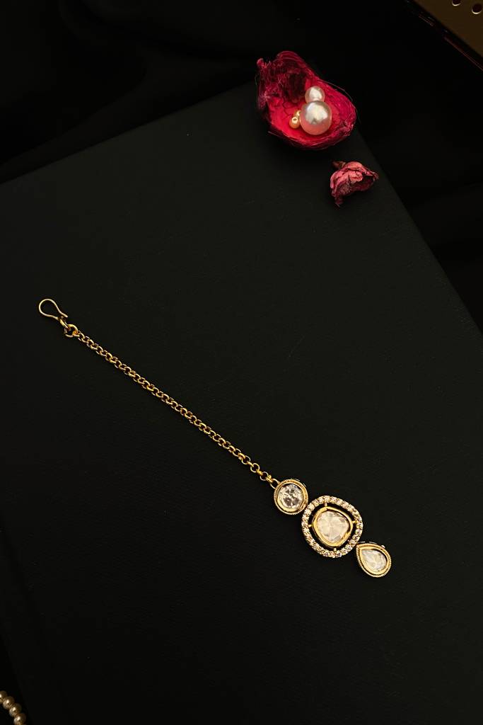 Gold Plated Pachi Kundan Bridal Maangtikka : GPMGPolkiNora